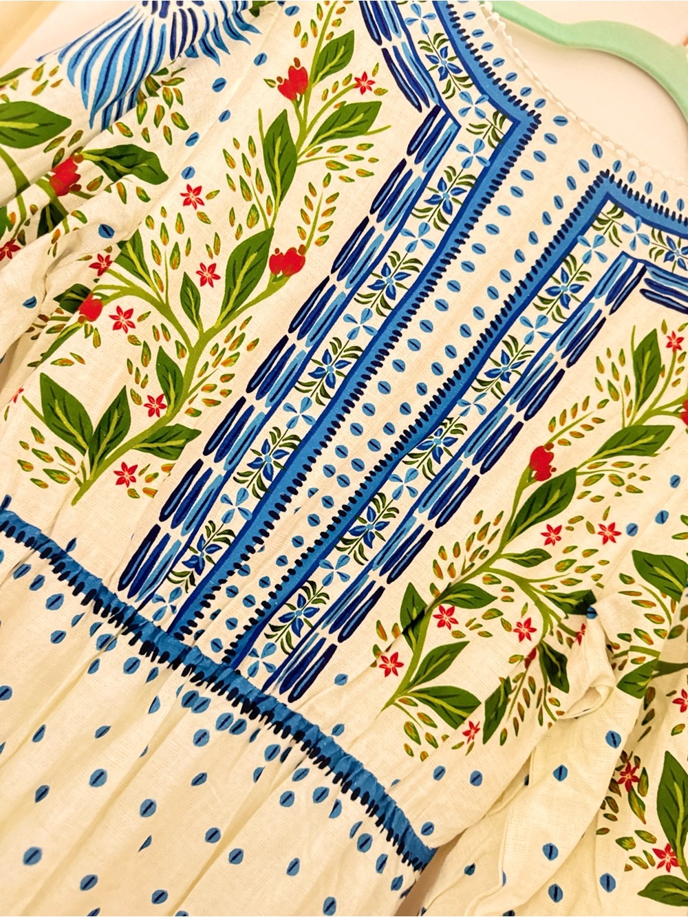 FARM Rio White Maxi Dress with Blue Floral & Green Leaf Motif - Picture 7 of 7